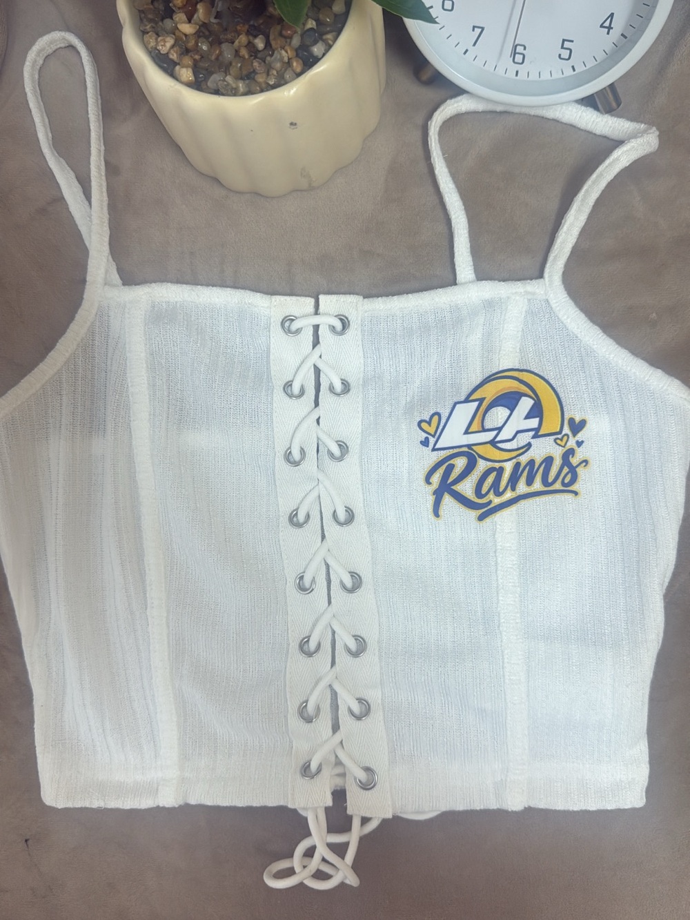 New LA Rams White Lace-Up Corset Style Crop Top S/M/L